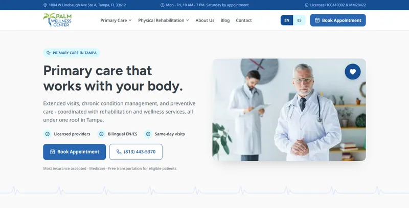 Website preview for Palm Wellness Center